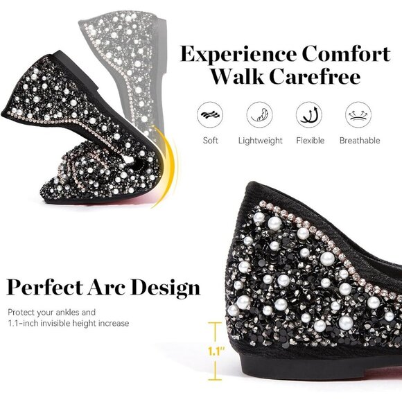 🆕Women Silver Rhinestone Flats Bowknot Pointed Toe Dark Suede Ballet Shoe - Picture 4 of 7